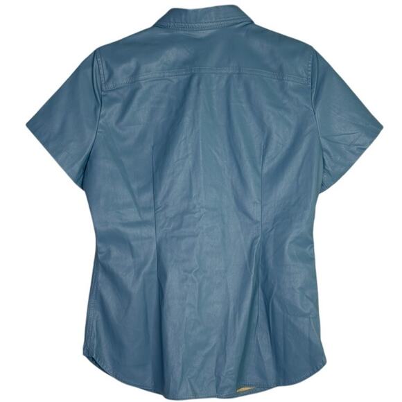 J.Crew Slim Fit ShortSleeve Faux Leather Shirt Snap Button Down 4 Dusty Sea Blue - Picture 4 of 15